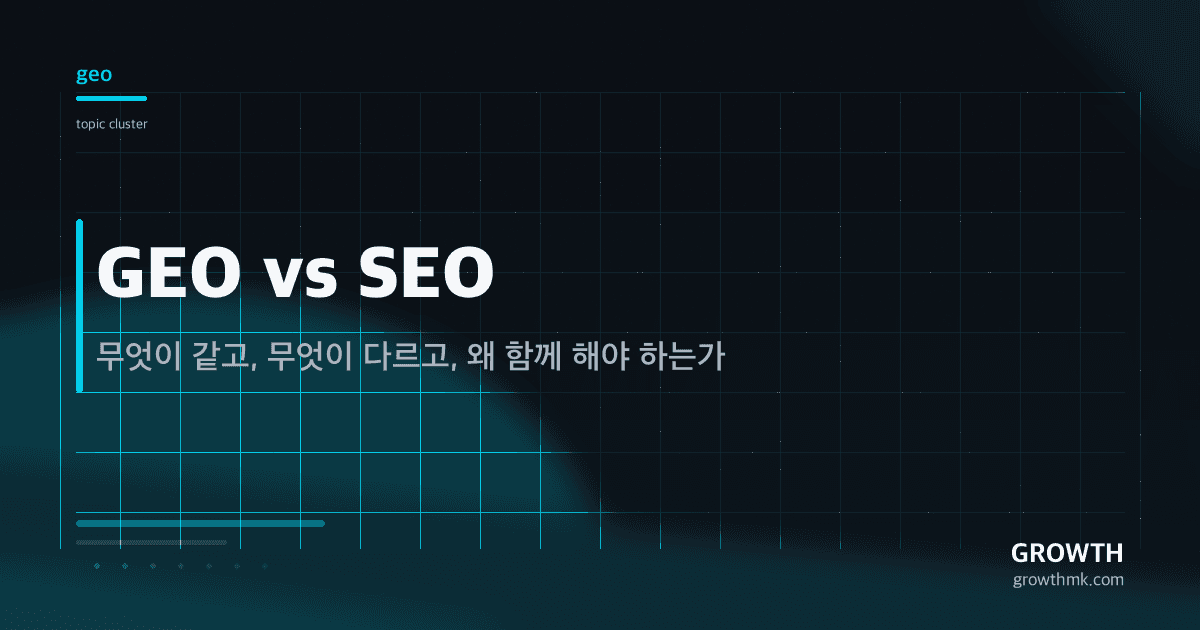GEO와 SEO의 차이와 함께 운영해야 하는 이유를 비교한 가이드 대표 이미지입니다.
