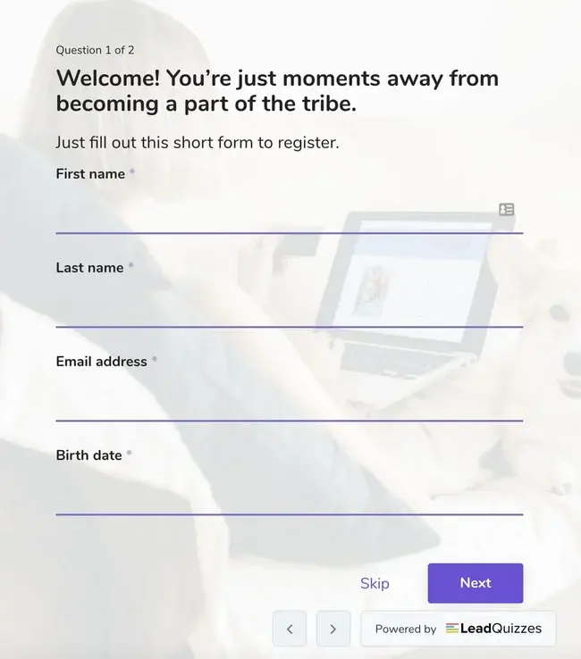 Example of a simple lead generation form
