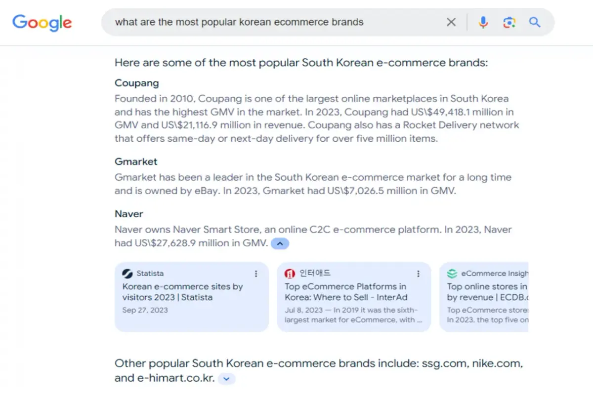 Exemple de capture d'écran Google AI Overviews