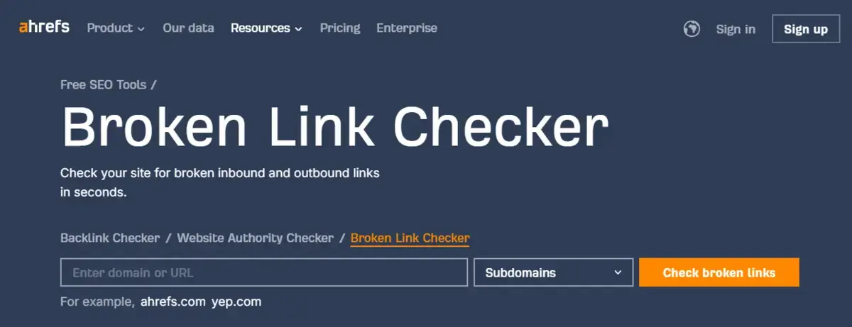깨진 링크 (Broken Links)를 찾을 수 있는 Ahrefs Broken Link Checker 툴