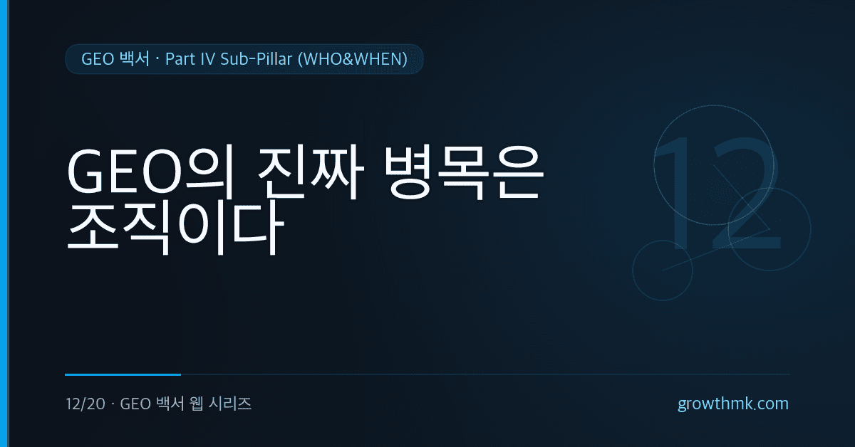 GEO 실행의 병목을 조직 관점에서 진단하고 대기업 실행 체계를 설명하는 GEO 백서 글 썸네일